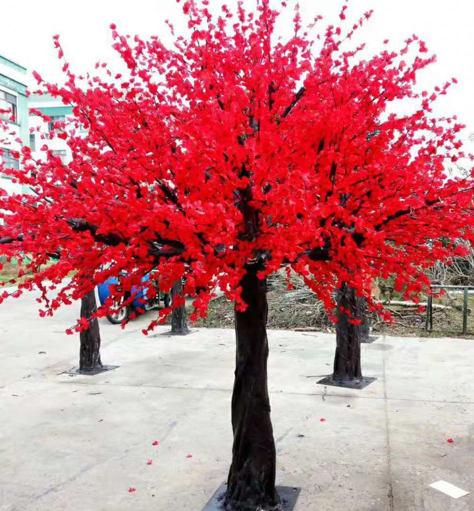 red colourful leaves artificial plum blossom tree with black trunk