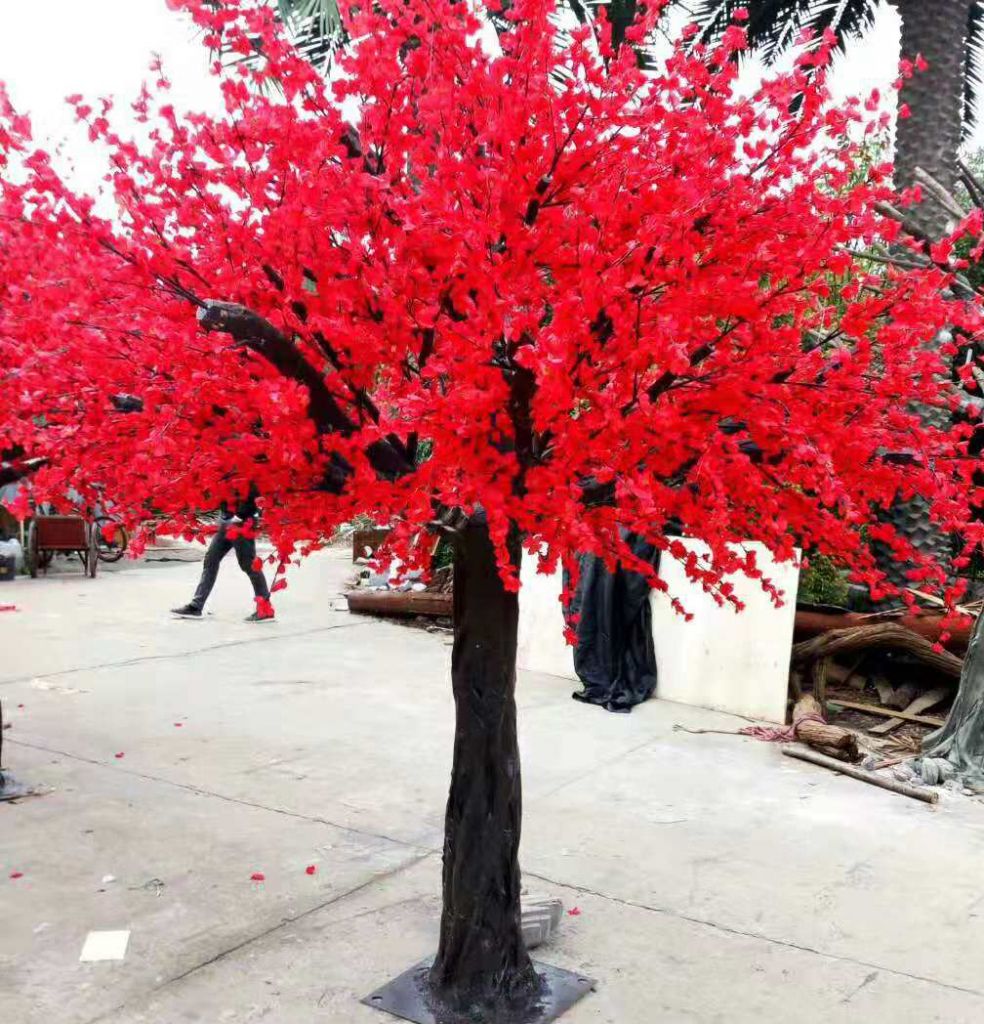 red colourful leaves artificial plum blossom tree with black trunk