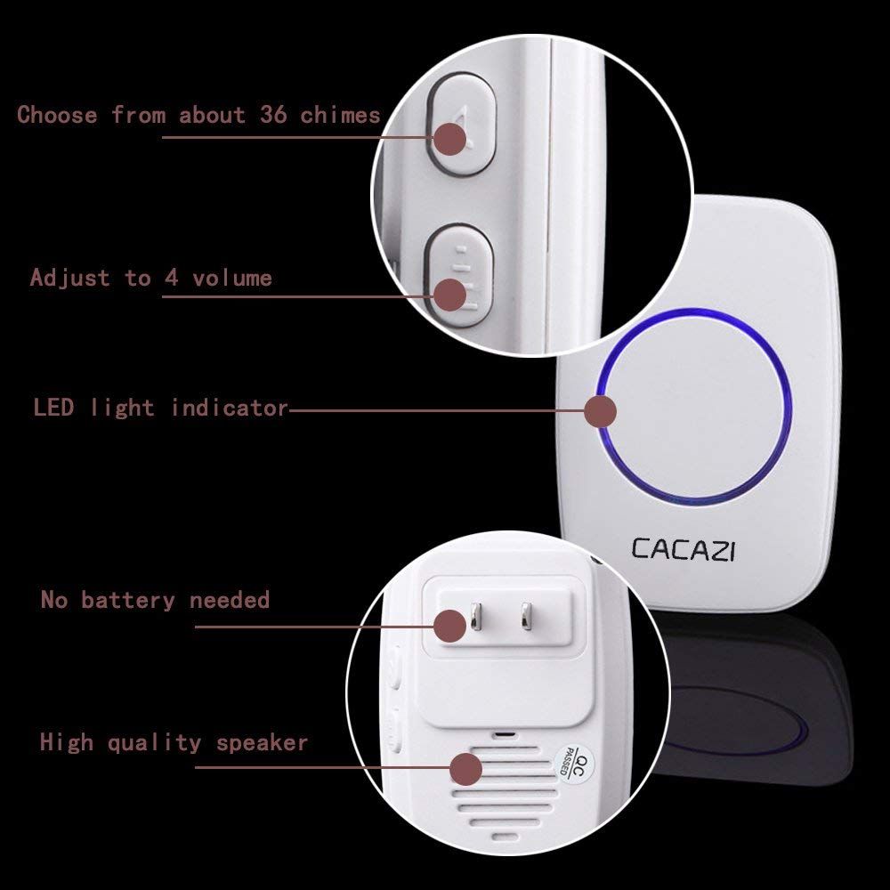 Waterproof Wireless Doorbell Operating at over 1000-feet Range with Over 38 Chimes, No Batteries Required for Receiver, LED Flash