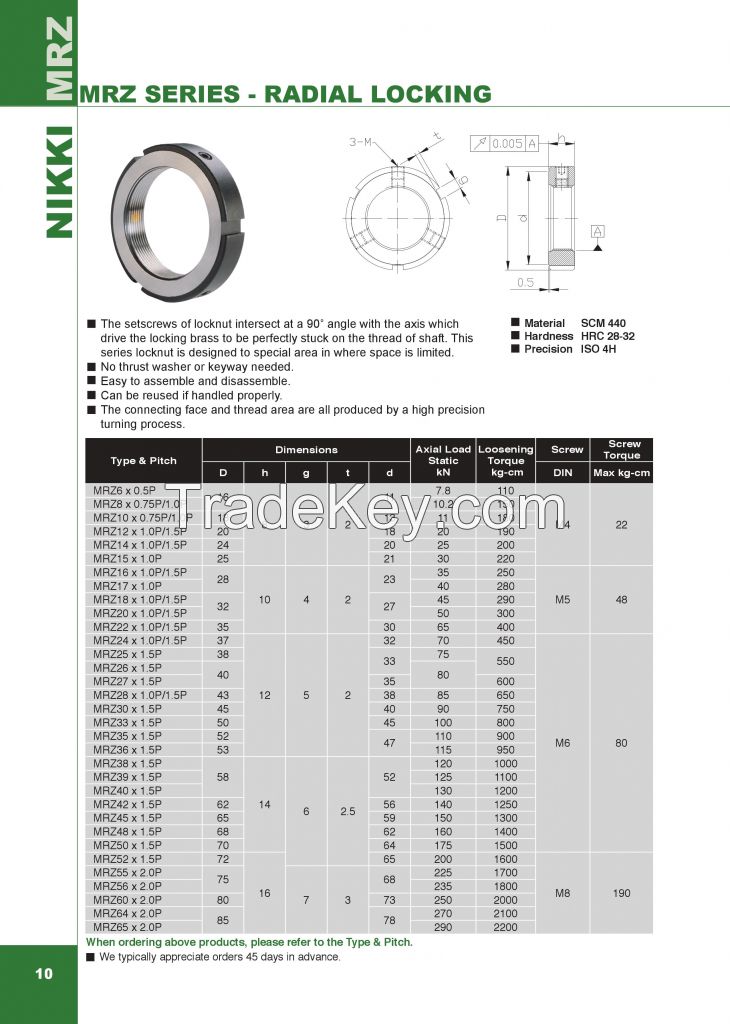 Precision Locknuts MRZ (M06X0.5P - M200X3.0P)