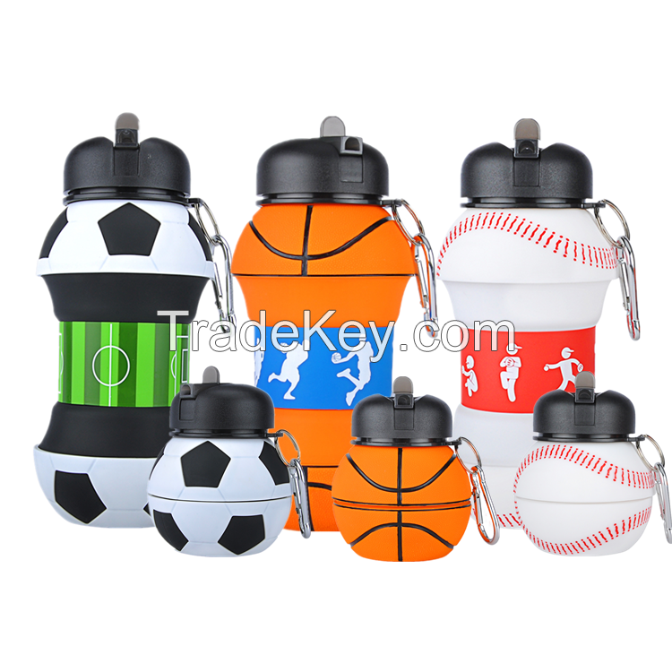 Popular Kids Sport Soccer Silicone Drink Foldable Water Bottle BPA Free