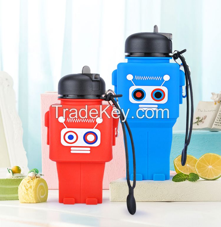 2018 new design Robot Collapsible Travel Silicone Foldable Water Bottle 500Ml