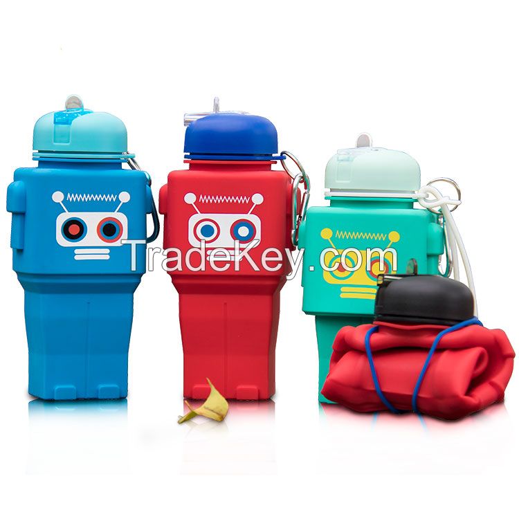 2018 new design Robot Collapsible Travel Silicone Foldable Water Bottle 500Ml