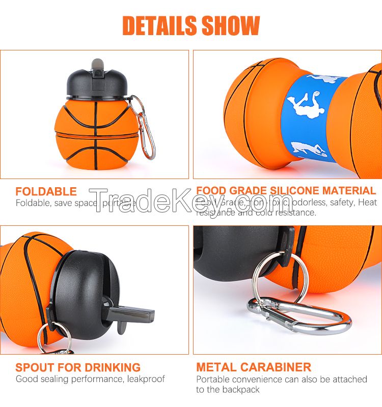 Basketball Shaped Fitness Portable Silicone Fold Drinking Bottle