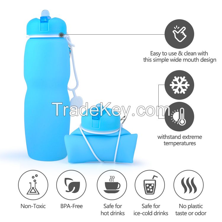 Custom Print Silicone Water Bottle Collapsible For Kids School