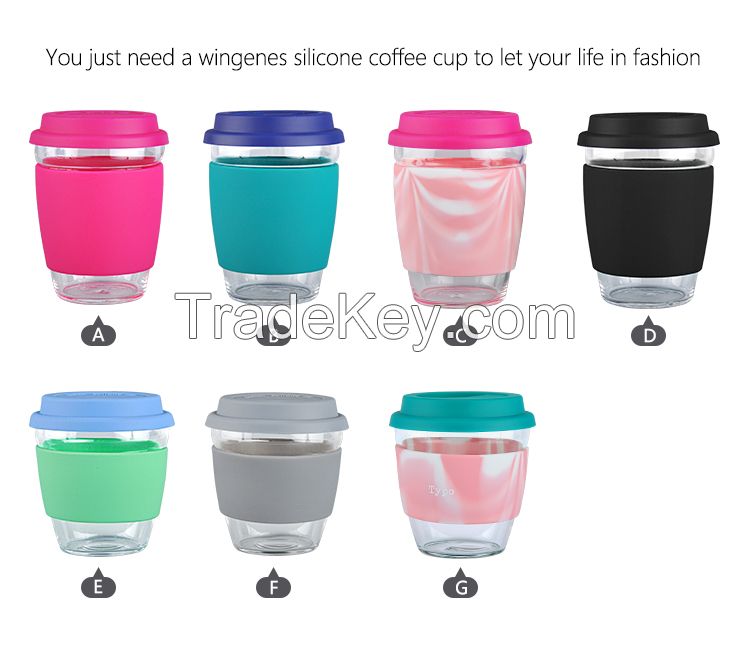 Hot Sale Borosilicate Glass Water Cup With Silicone Cover And Lid