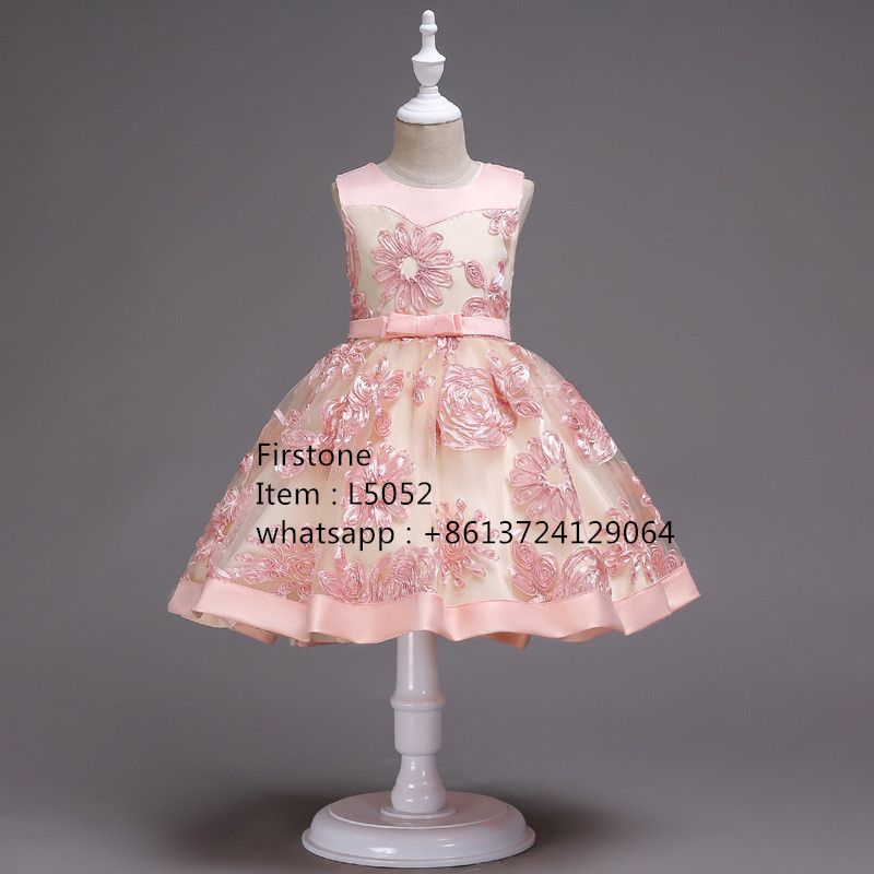 High Quality Kids Embroidery Clothes Baby Summer Frock Child Party Garments L5052