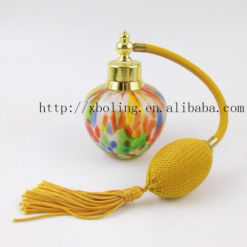 decorated yellow 100ml  handmade empty perfume spray glass bottle dubai