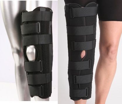 Tri-panel KNEE IMMOBILIZER Brace with metal bars and adjustable fit