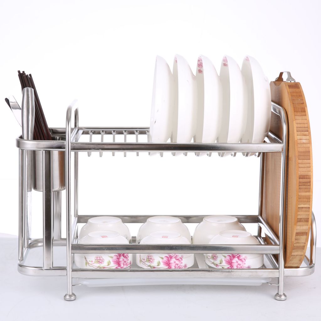 stainless stell two tier dish rack dish drainer kitchen storage drying rack