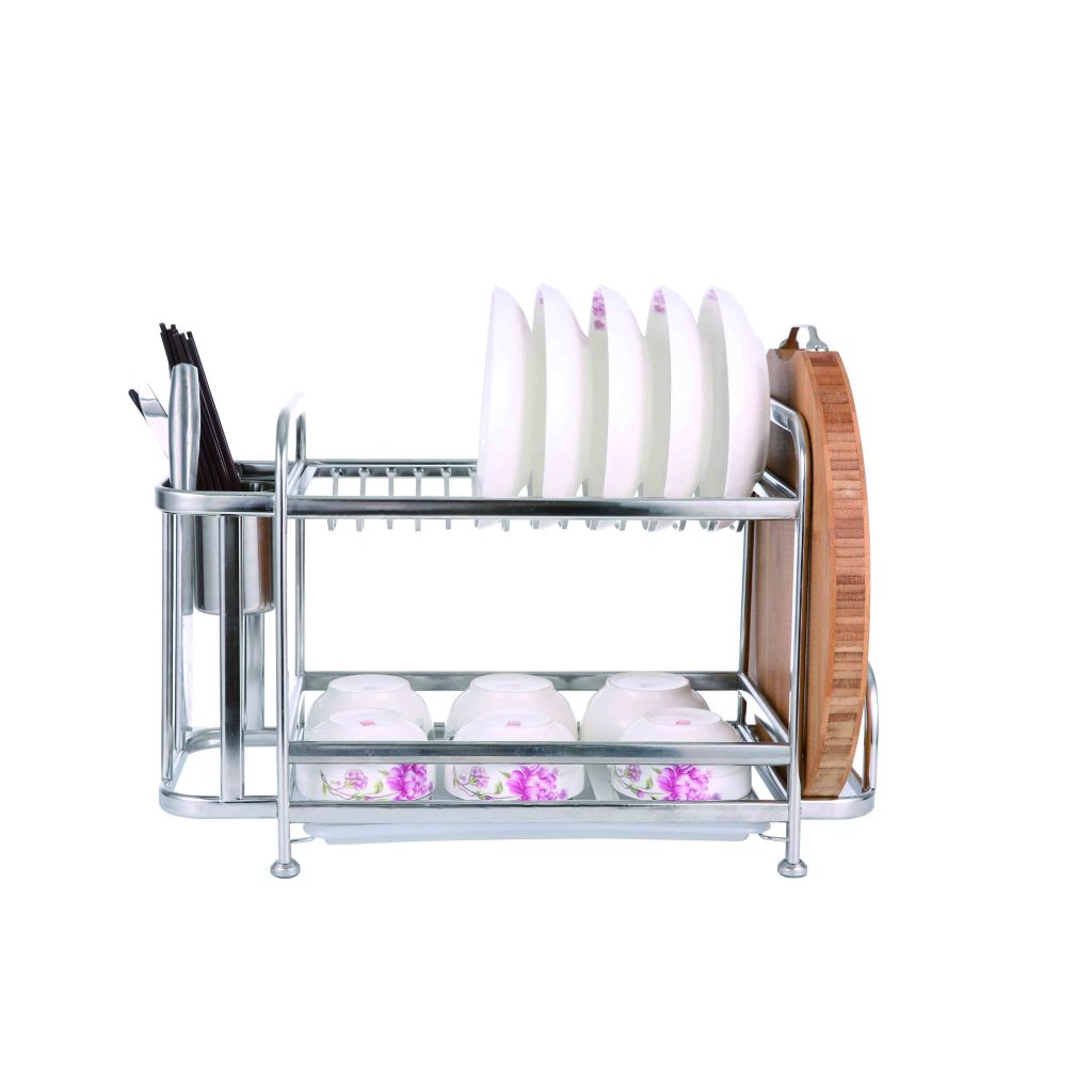 stainless stell two tier dish rack dish drainer kitchen storage drying rack