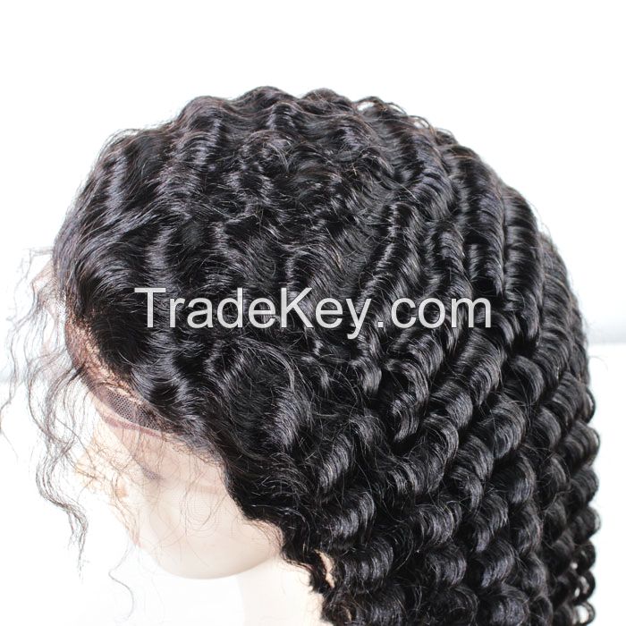 Stella hair manufacturer wholesale 100% virgin human hair deep wave full lace wig with high quality