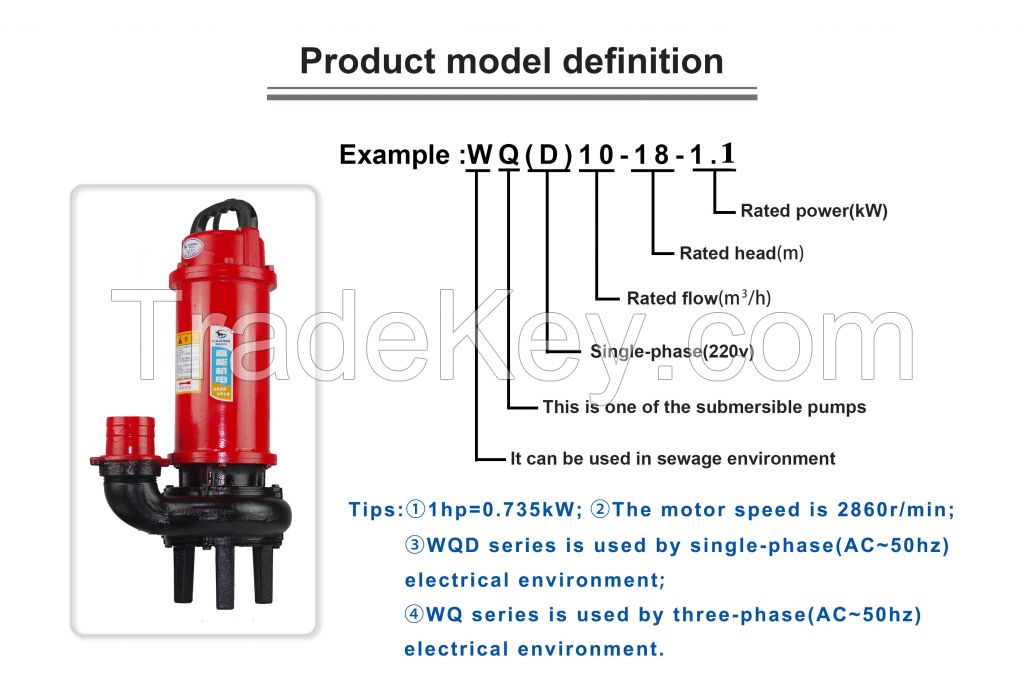 1.1kW 1.5hp sewage submersible pump
