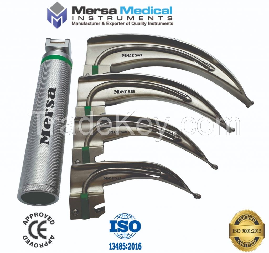 Fiber Optic McIntosh Laryngoscope Set, 1 Handle &amp;amp; 4 Blades with LED Bright Light