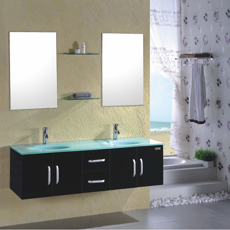 59" hang black double sink bathroom furniture