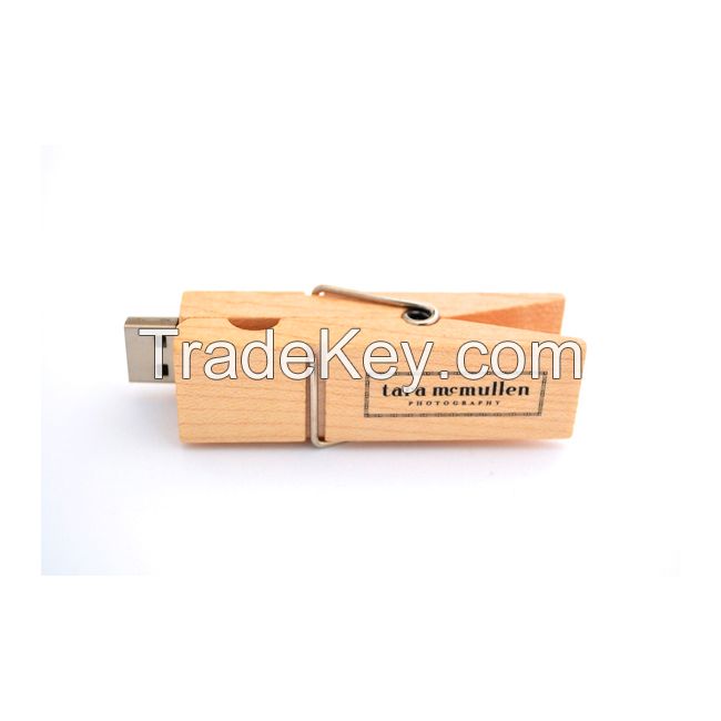 Unique Design Wooden Clothes Pin usb stick 128 gb