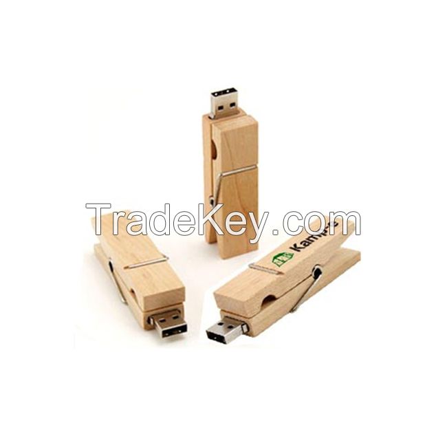 Unique Design Wooden Clothes Pin usb stick 128 gb