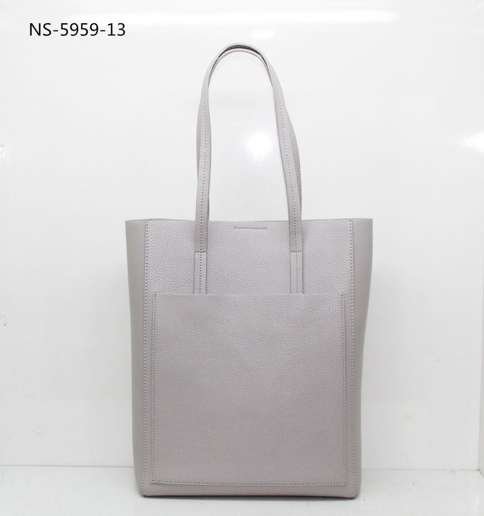 Grey Simple Leather Tote Bag 