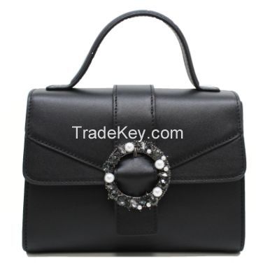 Black Hobo Bag With Flower Decoration