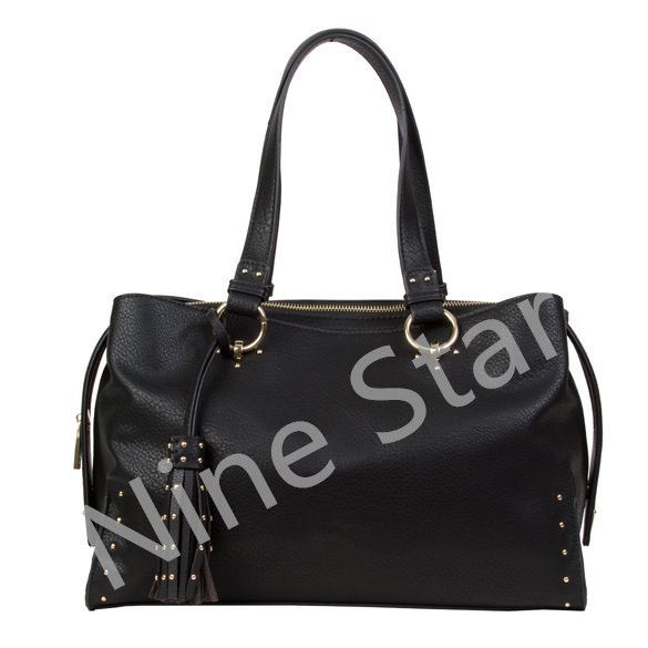 black leisure handbag/tote bag with tassel and studs