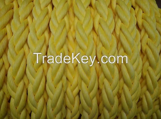 High Strength 80mm x 220m Yellow Polypropylene Mooring Rope With Splice Eyes Both Ends