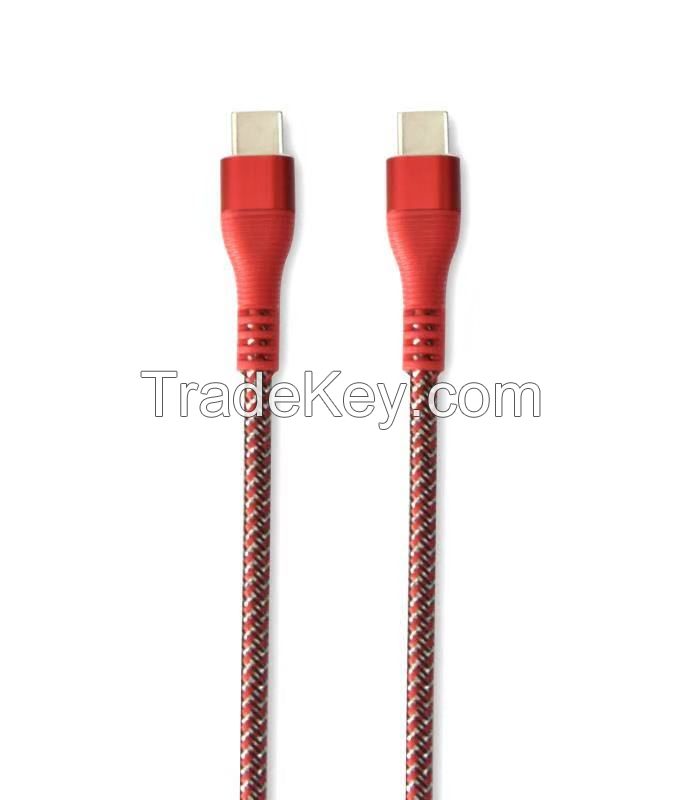 pure red Color lightning nylon braided round cable, different metal shape