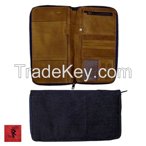 TRAVEL PASSPORT DENIM & LEATHER WALLET