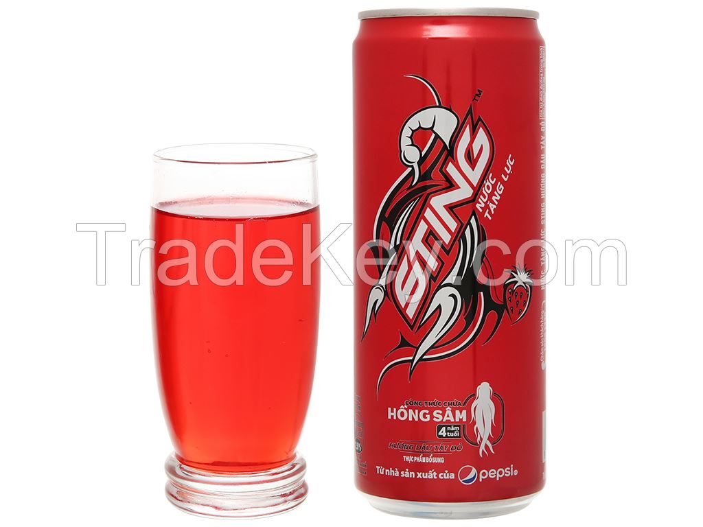 Sting's Gold and Strawberry carbonated energy drink sleek can.