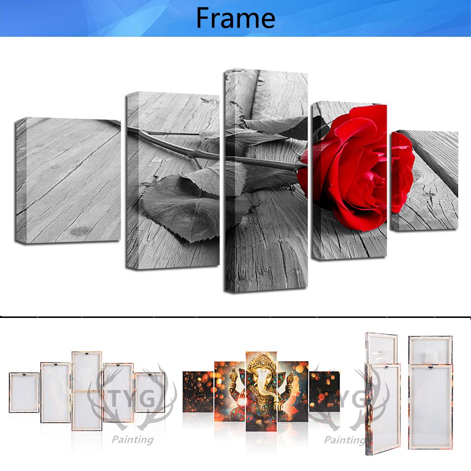Home Decor Wall Art 5 Pieces Canvas Paintings Beautiful Red Rose Posters HD Prints For Livings Rooms Flower Frames Wall Decorate