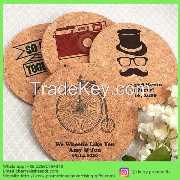 Custom logo printing cheap promotional price wholesale cork coasters