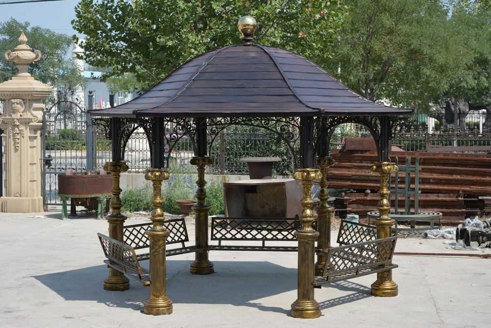Metal gazebo with solid top for garden decoration