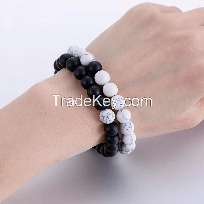 Pure Howlite & Onyx Distance Bracelet Set