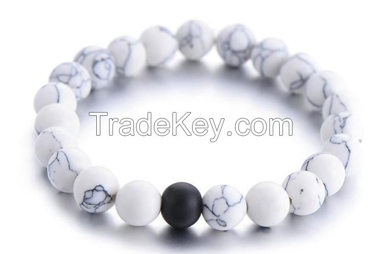 Pure Howlite & Onyx Distance Bracelet Set