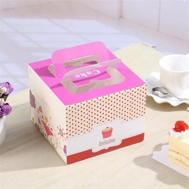 Blue Flower paper packaging Cake Box , luxury Pink Flower Birthday Cake Gift Box with handle