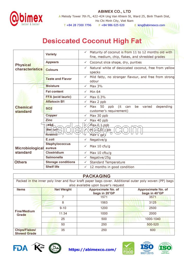 HIGH FAT DESICCATED COCONUT FINE GRADE 