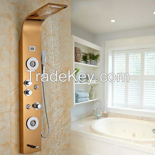 Golden Polished 5 Functions Wall Mounted Bathroom 304 Stainless Steel Shower Panel