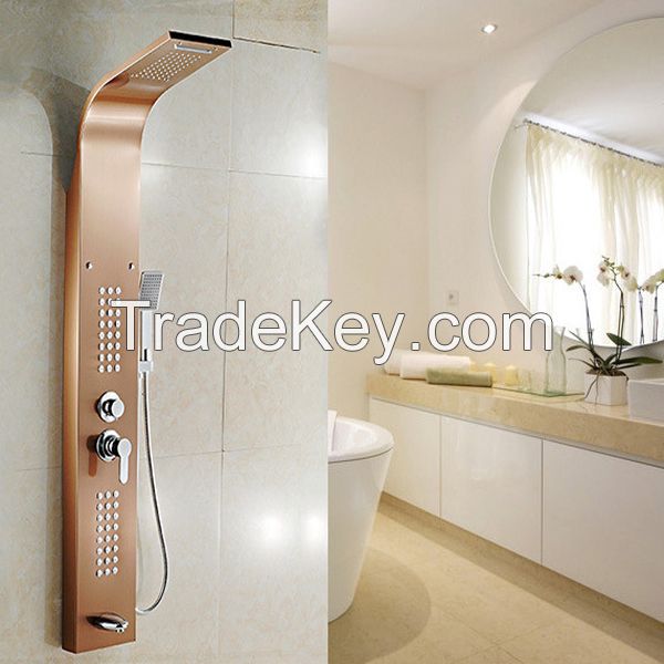 Golden Polished 5 Functions Wall Mounted Bathroom 304 Stainless Steel Shower Panel
