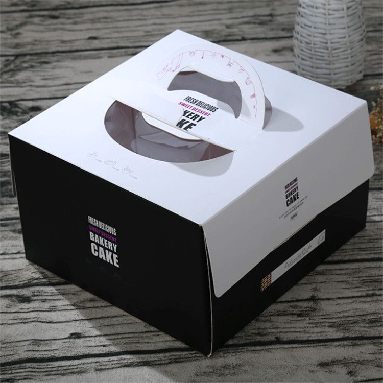 Custom Wholesale Square Art Paper Cardboard Cake Box With Handle