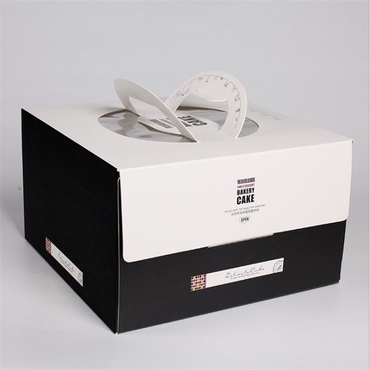  Custom Wholesale Square Art Paper Cardboard Cake Box With Handle
