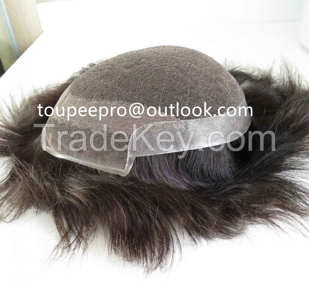 Swiss Lace with Skin on sides and front men toupee men hair piece
