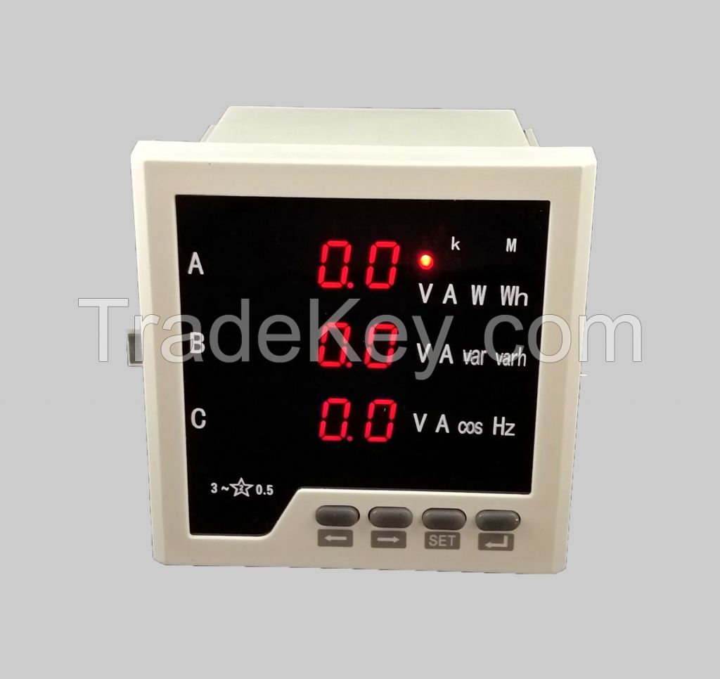 Digital power meter high accuracy 0.5 three phase four wire LED multi-functional power analyzer RS485 communication protocol interface discrete input discrete output analog output CE certificate