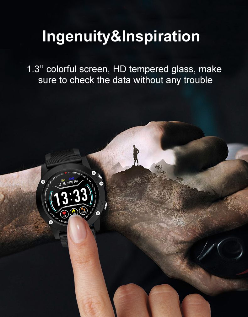 IP 68 bluetooth sport smart watch with Nordic 52832 color 1.3'' TFT color screen fitness tracker, sleep monitor, heart rate monitor interchangeable strap