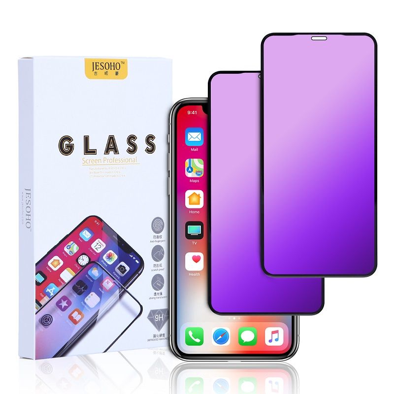 JESOHO iPhone Anti-Blue Ray Full silk Screen Cover Glass Protector iPhone X, XR, Xs Max, 3hours strengthen work, 9H hardness, 3D point glue.