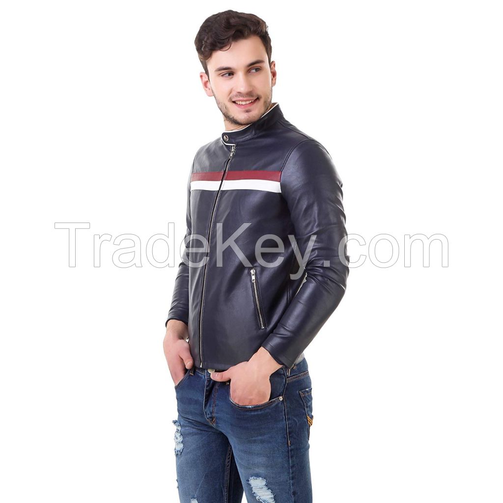 Men's Black Stripe Premium Leather Jacket