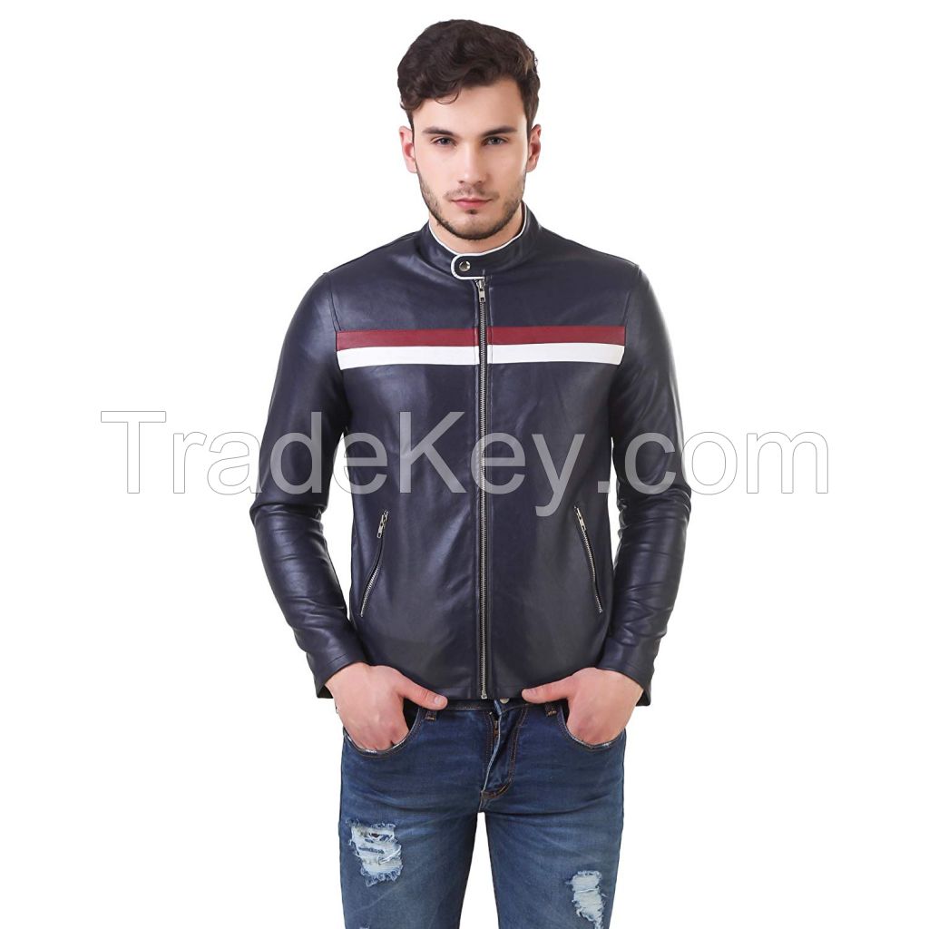 Men's Black Stripe Premium Leather Jacket