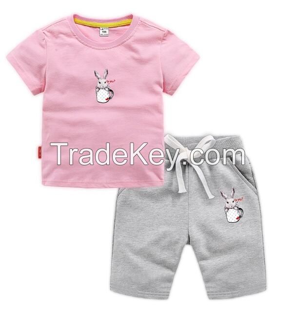 New Design Summer Embroidered T-Shirt Set Children Clothing