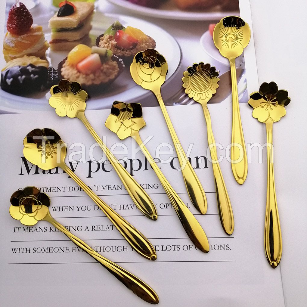 hot selling 2019 mixing spoons sugar spoons flower shape tea spoon stainless steel coffee spoon