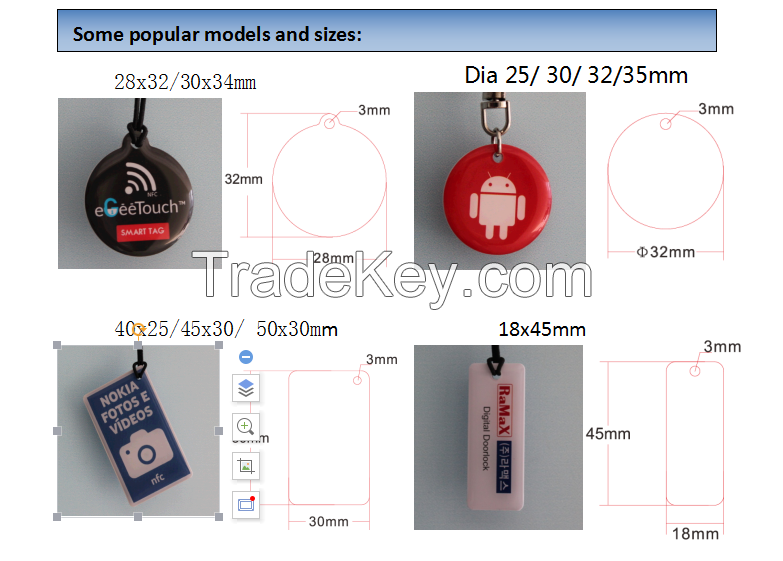 RFID Topaz512 13.56MHZ NFC mini keychain epoxy tag