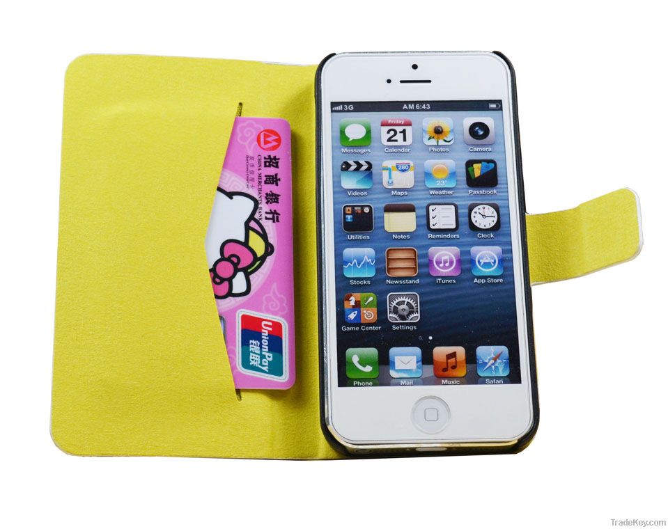 Wholesale Ultra Slim Twill Texture wallet Flip Leather Case for iPhone 5