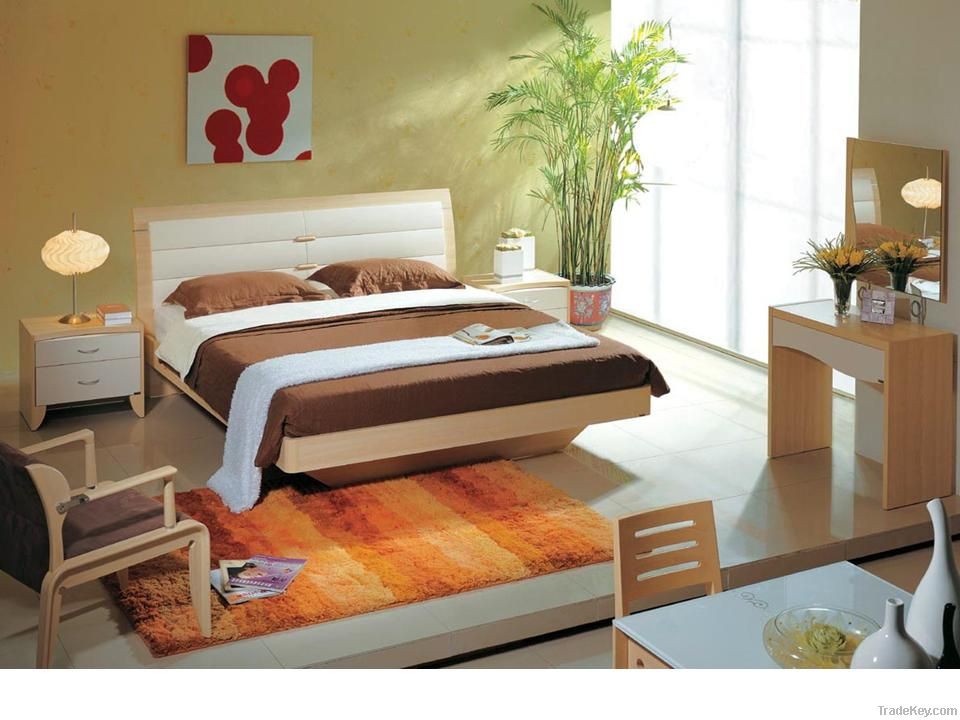 wood Bed set, Wardrobe, Dresser with Mirror